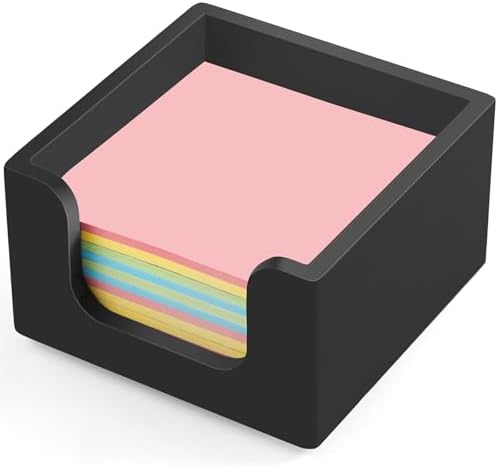 Bivvclaz Wood Sticky Note Holder, 3 x 3 Inch Post It Note Dispenser for Office Desk Accessories, Self Stick Note Pad Holder, Memo Pad Holder Dispenser Organizer for School Office Desk Supplies, Black