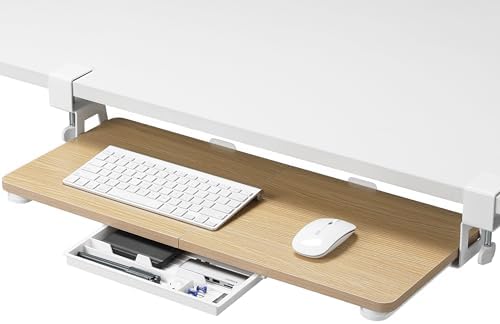 ETHU Under Desk Keyboard Tray with C-Clamp, 26.77x11.81, Oak