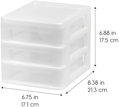 IRIS USA 4-Pack 3-Drawer Small Desktop Organizer, Stackable, White