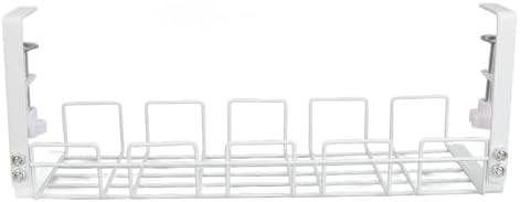 Under Desk Cable Management Tray, Removable Metal Mesh Steel Cord Organizer for Desk, Standing Accessories with Clamp Mount and No Drill for Home Office Standing (White)