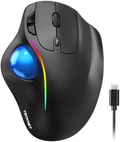 TECKNET Wireless Trackball Mouse, Bluetooth Mouse with Ergonomic, Black