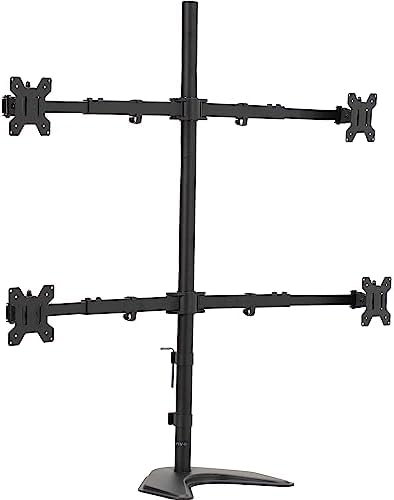 VIVO Premium Quad Ultra Wide LCD LED 27 to 38 inch Monitor Desk Stand, Free-Standing Base, Extra Tall Pole, Adjustable Telescoping Arms, Flush Wall Setup, Fits 4 Screens, Black, STAND-TS38B-4