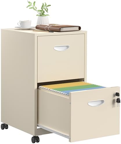 SteeLoong 2 Drawer File Cabinet,Metal Mobile File Cabinet with Lock Cream