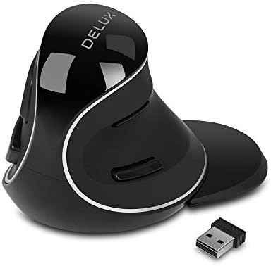DELUX Ergonomic Vertical Mouse, Wireless Ergo Mouse for Large Hands, 2.4G Connection, Silent Clicks, Up to 1600 DPI,6 Buttons, Removable Wrist Rest, Compatible with Laptop/PC (M618Plus Wireless-Black)