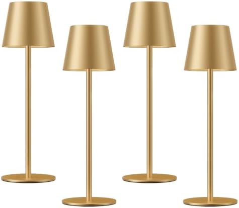 Kakanuo Cordless Table Lamp Rechargeable Gold - 4 Pack Battery Operated Lamp for Dining Table, 3 Color Stepless Dimming Wireless Lamp for Counter, Outdoor Patio, Touch Control