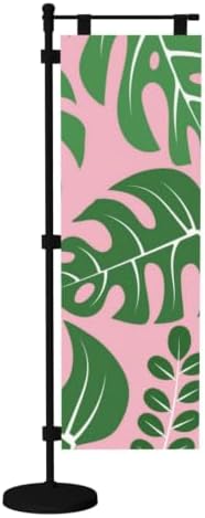 Green and Pink Palm Leaf Deluxe Desk Flag Set, 12 x 4 Inch Miniature Table Flag with 14" Pole & Stand Base
