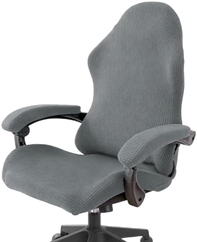 PATIKIL 1 Set Office Chair Cover, Desk Chair Cover Stretchable Universal Computer Seat Slipcover Large with Armrest Covers Zipper for Rolling Office Chairs Home Desk Seat, Gray