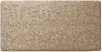 J&V TEXTILES Medallion Embossed Kitchen Mat Cushioned Anti Fatigue Floor Mat, Thick Non Slip Waterproof Kitchen Rugs and Mats, Standing Mat for Kitchen,Floor,Desk,Sink,Laundry, (Beige, 17" X 28")