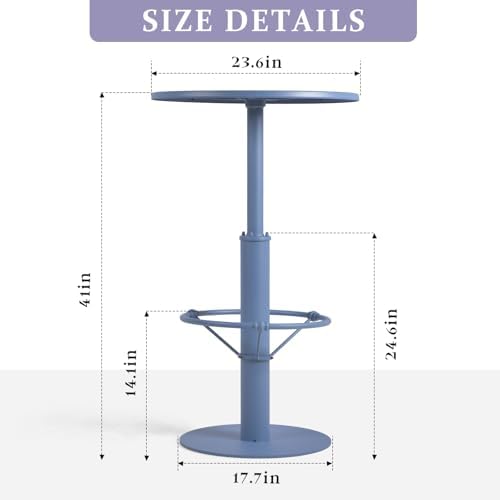 42" Tall Modern Industrial Bar Table-23.6" Dia Round Metal Top Bar Height Adjustable Standing Pub Table-Dining Room Bistro Table-Cocktail Use (Pigeon Blue)