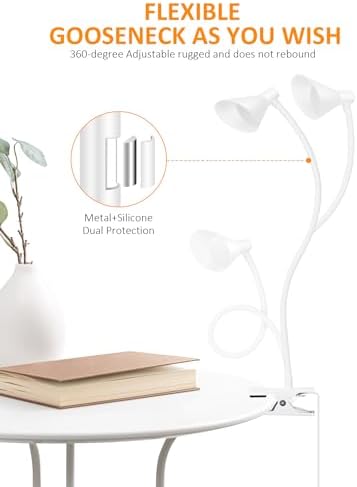 LiFMIRA Desk Lamp Clip on Light USB Reading Light 3 Color Modes White