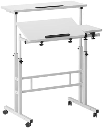 soges 31.5-inch Mobile Laptop Sit-Stand Desk, Height Adjustable, White