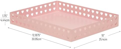 Mind Reader Paper Tray, Metal Letter Size Document Organizer with Heart Cutout Design, Desktop Paper Storage, Non-Skid Base, Pink
