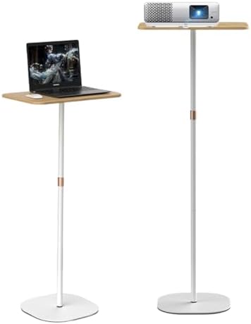 Small Laptop Standing Desk, 18“H - 46”H Adjustable Height Pedestal Side Table with Wooden Top, Portable Tall End Table, Stand-Up Desk for Bedside, Couch, Sofa, Living Room, Bedroom, Home Office, White
