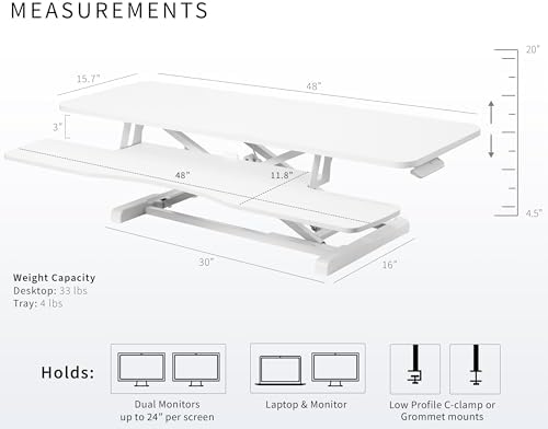 VIVO White 48 in Standing Desk Converter, DESK-V048KW