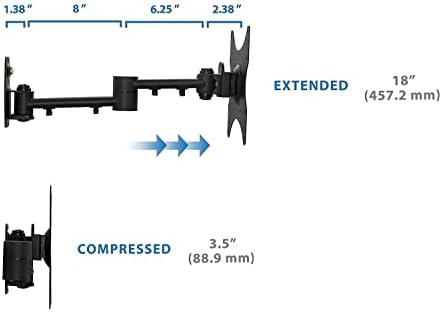 Mount-It! Full Motion TV Wall Mount Bracket for 13-42” Screens – 18" Articulating Arm, Quick Release Plate, Tilt Swivel Rotate, Anti-Theft Lock, Single Stud Install, Supports 44 lbs, VESA 75–200
