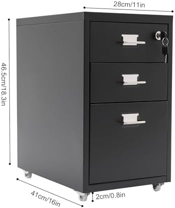 CNCEST 2-Drawer Vertical File Cabinet Metal Mobile Filing Cabinet with Lock Rolling File Drawer Cabinet Under Desk Sturdy Steel Storage Unit with Glide Drawers Lockable Wheels for Home Office (Black)