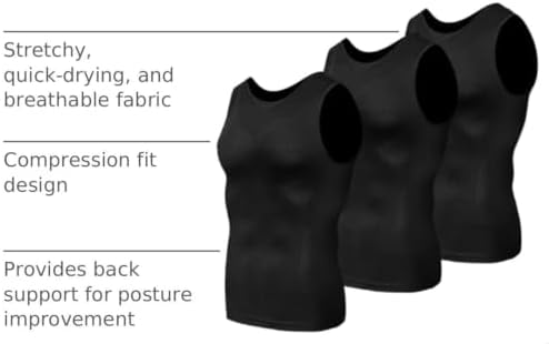 Odoland 3 Pack Men Compression Shirt Slimming Body Shaper Workout Vest