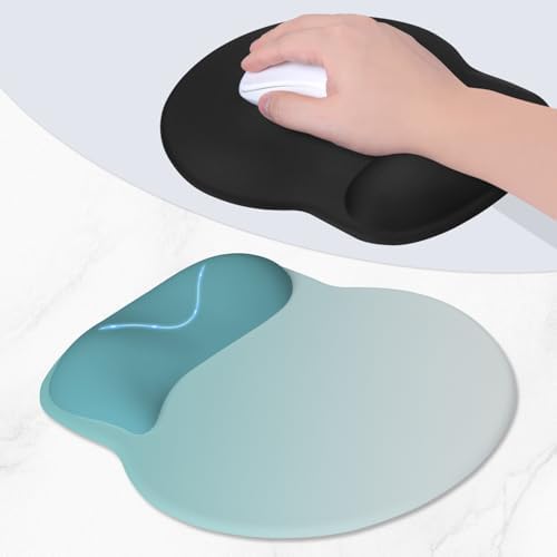 ITNRSIIET Ergonomic Mouse Pad with Wider Memory Foam Wrist Rest +17%, Curved Cushion Reduces Pressure 20%, Pain Relief, Non-Slip, Smooth, Cute Color Desk Accessory, 9.85 x 9 inch, Light Green