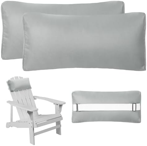 Headrest Pillow for Patio Chaise Lounge Chair, Outdoor Chaise Pillows with Adjustable Elastic Stripe Head Resting Pillows for Recliner Office Chair, Gray 2 Pack