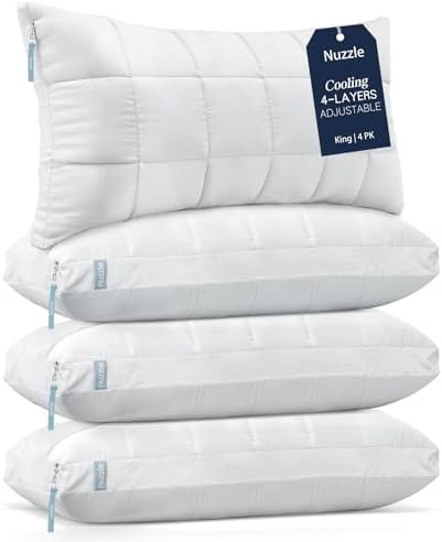 Nuzzle Neck Pillow Adjustable King Size Set of 4,Soft Luxury Hotel Feel