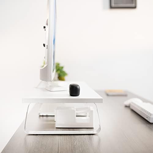 VIVO 24 inch Monitor Stand, Wood & Steel Desktop Riser, Screen, Keyboard, Laptop, Small TV Ergonomic Desk and Tabletop Organizer, White, STAND-V000D-W