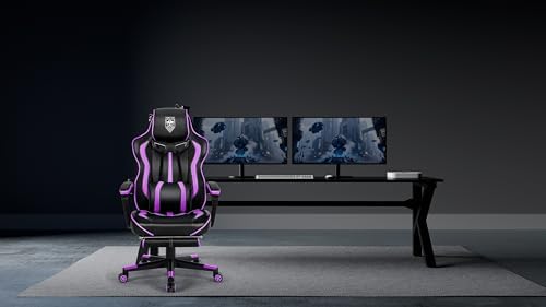 Vonesse Purple Gaming Chair with Footrest, Reclining Computer Gaming Chairs for Adults, Ergonomic Gamer Chair with Massage, Big and Tall PC Game Chair(Purple/Black)