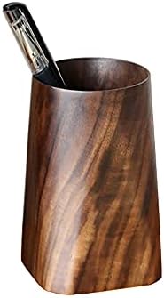 Durable Whole Piece Black Walnut Pencil Wood Pen Holder Wooden Desktop Pencil Cup Office Supplies Organizer Caddy Stand, 75x75x120mm