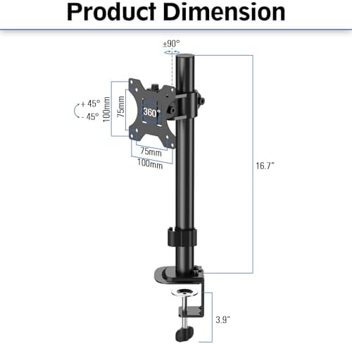 MOUNTUP Single Monitor Mount, Adjustable Monitor Stand for Max 32 Inch Flat Curved Computer Screen, Monitors Arm Desk Mount Fit VESA 75x75& 100x100, up to 17.6lbs, with C-Clamp and Grommet Base, Black
