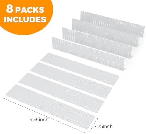 ALBAD Plastic Drawer Dividers Adjustable Drawer Organizer Dividers Separator for Tidying Clutter/Cutlery/Underwear/Socks/Clothes/Dresses/Boxes/Bins in Kitchen Bathroom Bedroom Office (8)