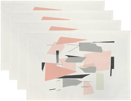 Minimalist Abstract Composition Linen Placemats, Geometric Forms Contemporary Art Table Mats for Table Washable Heat Insulation Thick Dining Mat, Indoor/Outdoor 12X18 in 4 Pcs