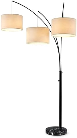Brightech Trilage Arc Floor Lamp - Large Standing Lamp with 3 Fabric Shades & LED Bulbs for Living Room Over the Sofa, Reading, Multi-Head Traditional Tree Floor Lamp for Bedroom - Black