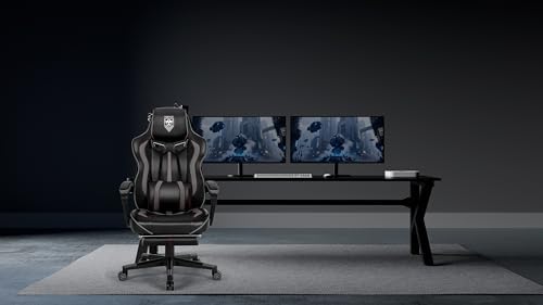Vonesse Gaming Chair, Computer Office Chair with Footrest,Reclining Gaming Chairs for Adults, Big and Tall Ergonomic Gaming Chair with Lumbar Support (Gray/Black)