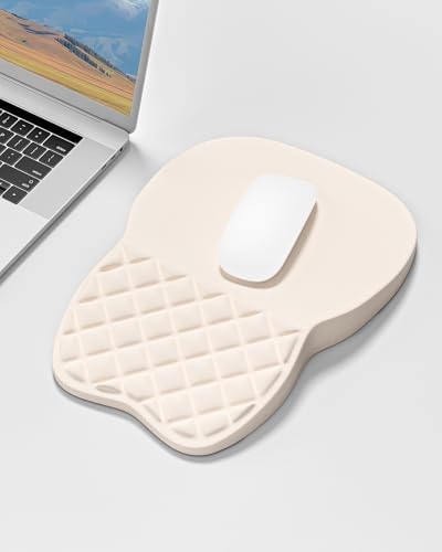 Auhoahsil Ergonomic Mouse Pad with Wrist Rest, Comfortable Slope Computer Mouse Mat with Wrist Support, Memory Foam Filling, Non-Slip Silicone Base, Pain Relief, for Gaming & Work, 8 x 12 in, Beige