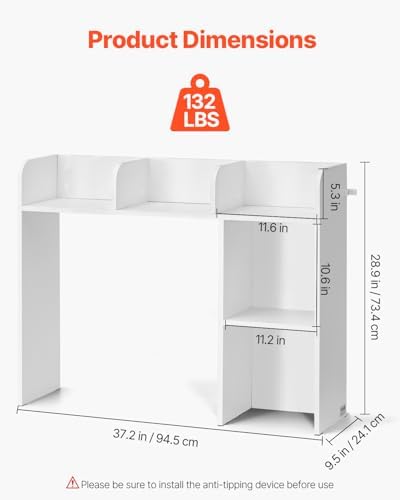 VEVOR Wood Desk Shelf, Desktop Bookshelf, Desk Storage Hutch with 6 Shelves, Office Countertop Organizer 3-Tier Display Rack, with Anti-Slip Feet Pads, for Office, Home & Dorm, White