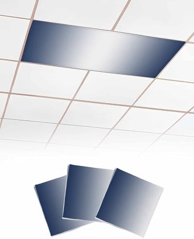 Dark Blue White Minimalist Geometric Striped Magnetic Fluorescent Light Covers for Ceiling Lights 2 x 4 Feet, Office Classroom Kitchen Drop Ceiling Light Covers Lighting Filters Shade Panel 3 Packs