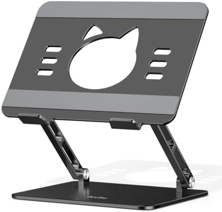 Aoviho Laptop Stand for Desk, Adjustable Foldable Aluminum Laptop Riser for 10–17.3 Inch Laptops – Sturdy Ergonomic Computer Holder, Supports Up to 22 lb, Cooling Vent, Black