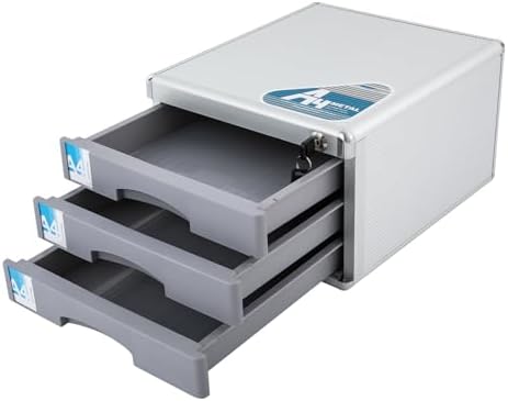 Desk Organizer with 3 Drawers, Metal Desktop Storage Cabinet File Holder with Locks and Keys, Storage Organizer Filing Case for Office Bedroom Home, Silver & Grey