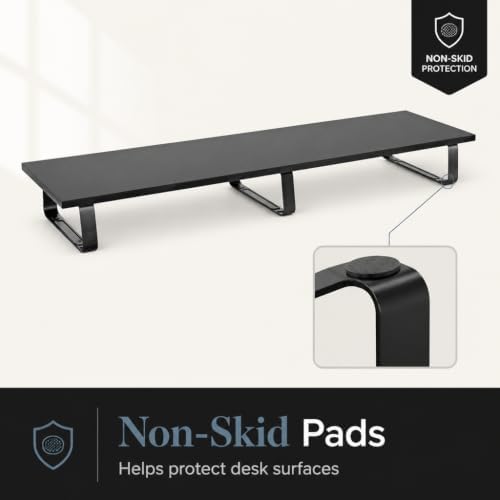 Mount-It! 39" Extra Long Dual Monitor Stand Riser – Ergonomic Desk Organizer for 2 Monitors, Laptop, TV, or Printer – Heavy-Duty Steel & Wood Desktop Shelf with Storage – Supports 44 Lbs – Black