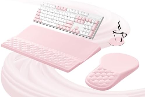 Ospelelf Ergonomic Mouse Pad and Keyboard Stand Wrist Rest Set, Memory Foam Comfort, Pain Relief for Typing, Office Desk Accessories, Pink