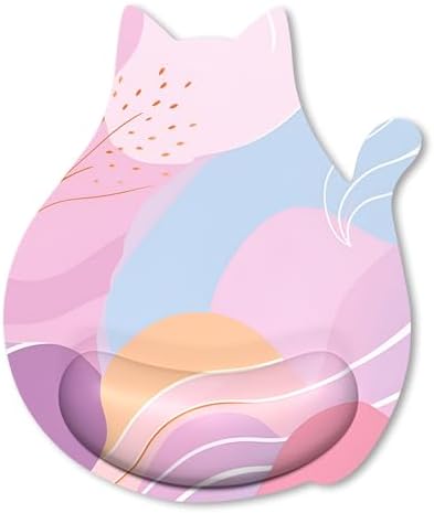 Ergonomic Mouse Pad with Wrist Rest, Cute Cat Memory Foam Padded Pain Relief Non-Slip Wrist Support Mouse Mat for Gaming Work Computer Laptop, Funny Office Supplies Desk Accessory, Pink Art
