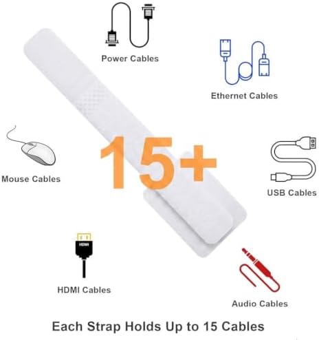 Cable Management Under Desk, 40 Pair Cord Organizer Straps(White)
