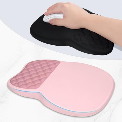 ITNRSIIET Ergonomic Mouse Pad Wrist Support with Memory Foam Massage Bulge & Non-Slip PU Base, Carpal Tunnel Pain Relief, Prevent Wrist Sweating, 12 x 8 x 1.2 inch, Pink Accent