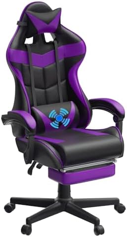 Huracan Gaming Chair with Footrest, Ergonomic Computer Chair Lumbar Support, Adjustable High Back Recliner for Adults, Racing Style Video Gaming Chairs, for Home Office Streaming, Purple