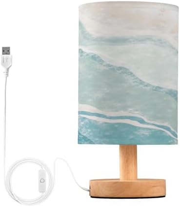Bedside Lamp Bohemian Beach Table Lamp for Bedroom LED Nightstand Lamp Shade USB Ports Wood Base for Living Room Dorm Office