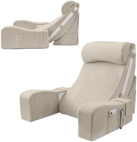 Sasttie 15-25 inch Adjustable Reading Pillow with Armrests, Beige