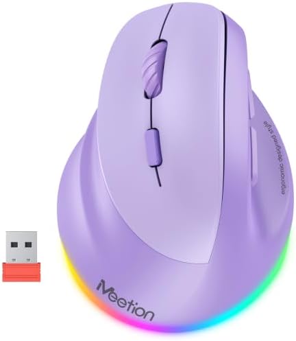 MEETION Left-Handed Wireless Ergonomic Vertical Mouse, Rechargeable -Purple