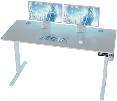 Shintenchi Standing Desk, 55x24 Inch Height Adjustable Electric Sit Stand up Desk, Ergonomic Rising Computer Table, Modern Lift Gaming Desk Workstation for Home Office, White