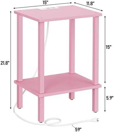 TUTOTAK End Table with Charging Station, Side Table Set of 2, Nightstand