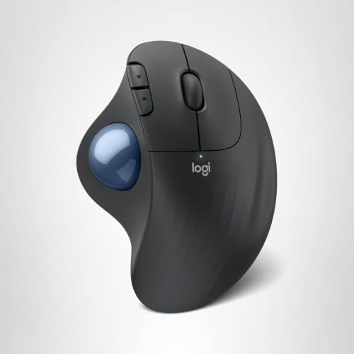 Logitech Ergo M575S Wireless Trackball Mouse, Wireless Ergonomic Mouse with Bluetooth and Encrypted Dongle, Comfortable Thumb Control for PC/Mac - Graphite Blue Ball (RENEWED)