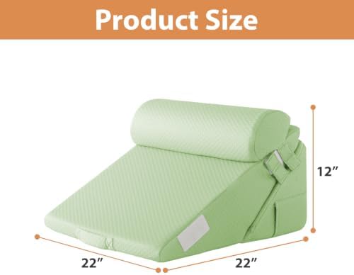 BIEEZZK Wedge Pillow Set for After Surgery, Wedge Pillow for Acid Reflux, Bed Wedge Pillow with Adjustable 9&12inch for Headboard,Sleeping, Orthopedic Memory Foam for Neck&Back Support, Green